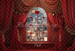 Kate Valentine's Day Red Heart Window Curtains Printed Backdrop Designed by Emetselch