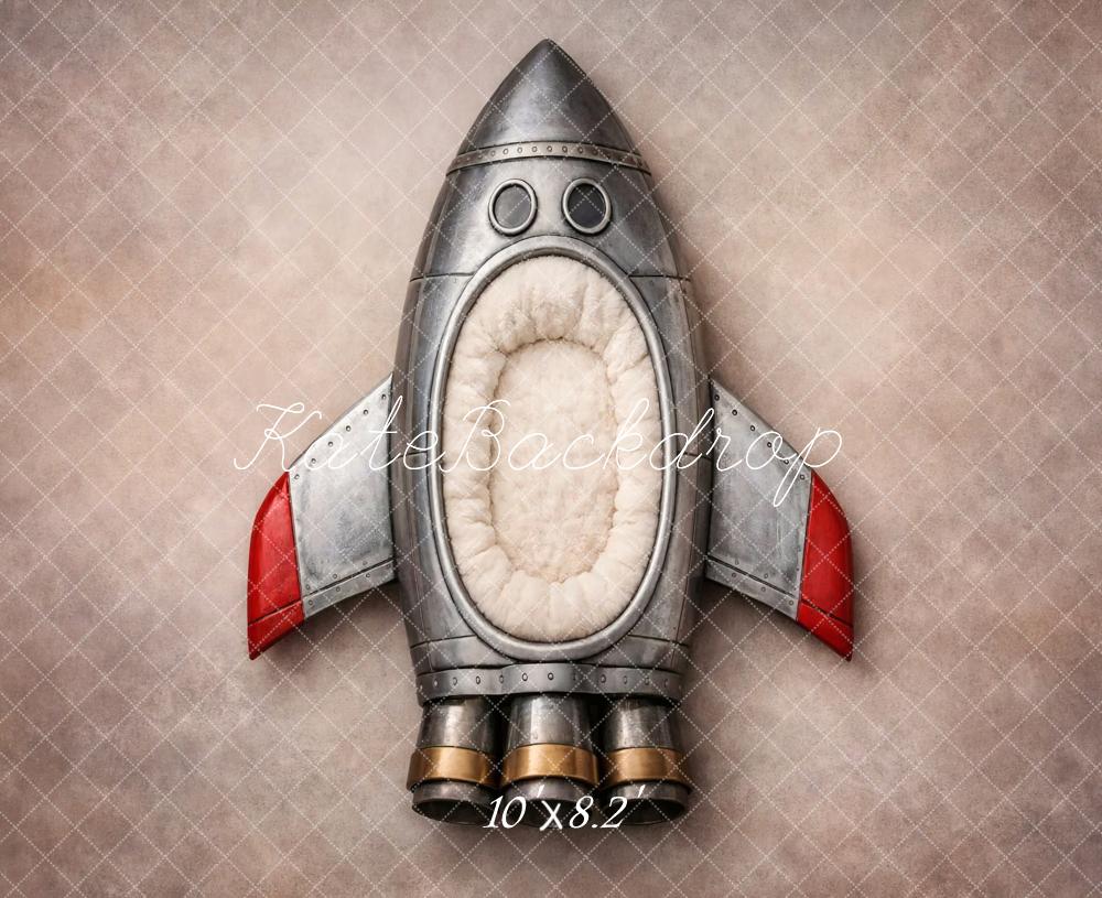Kate Newborn Rocket Ship Prop Beige Texture Printed Backdrop Designed by Vertigo Productions