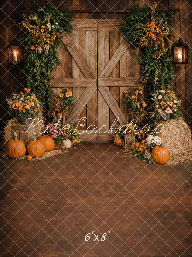 Kate Fall Rustic Barn Door Pumpkins Backdrop Designed by Emetselch