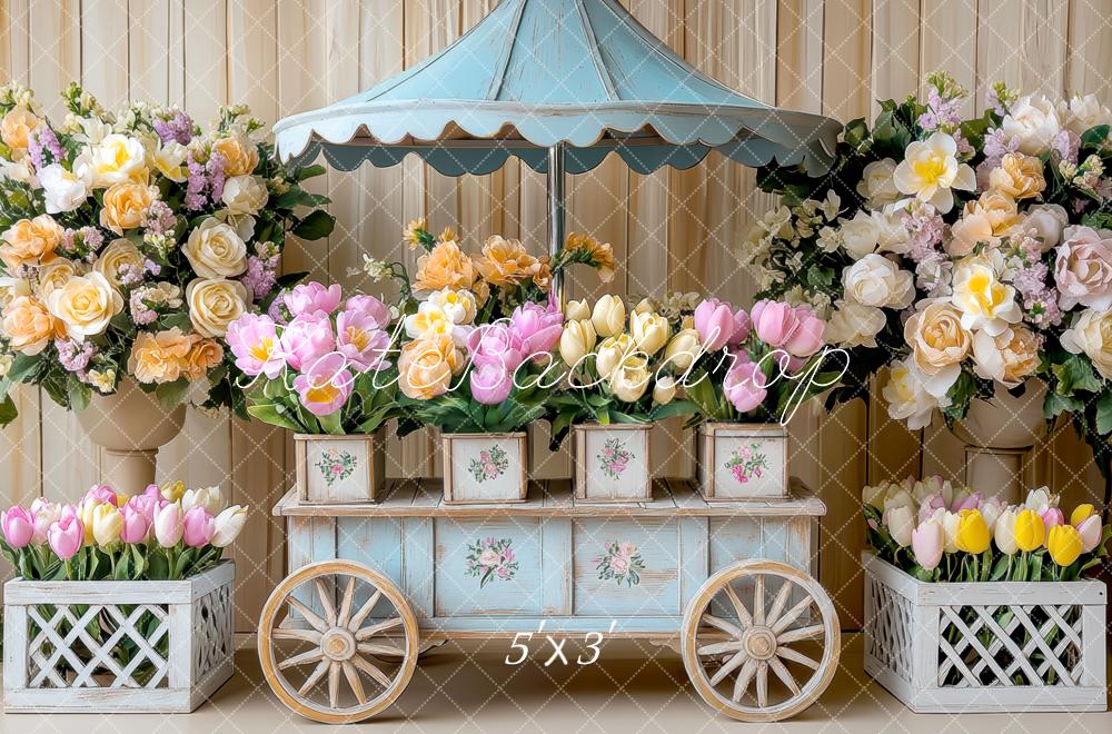 Kate Spring Flower Cart Wood Backdrop Designed by Mini MakeBelieve