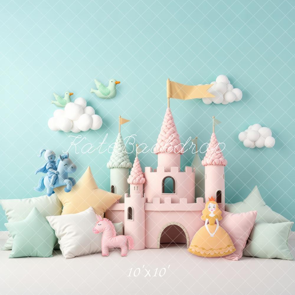 Kate Princess Castle Pony and Princess Cushions Printed Backdrop Designed by Laura Bybee