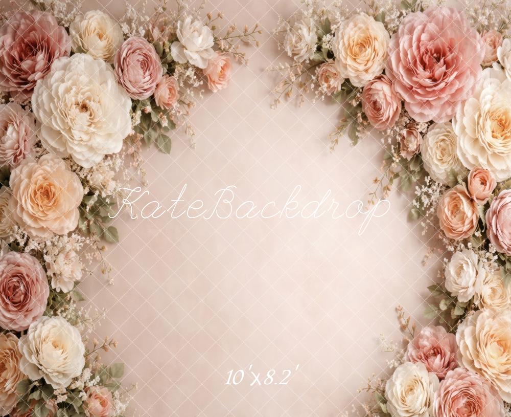 Kate Spring Blush Flower Arch Cream Roses Printed Backdrop Designed by Vertigo Productions
