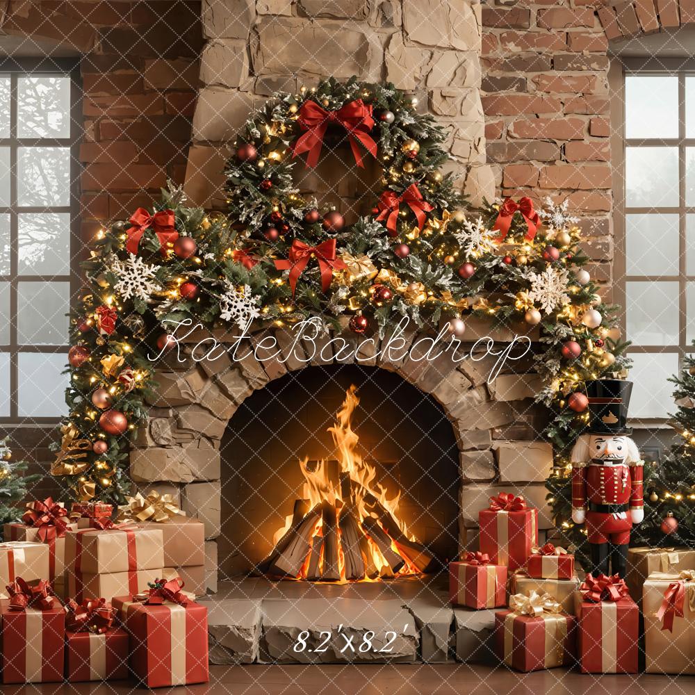 Fondo de Guirnalda de Cascanueces de Chimenea de Árbol de Navidad