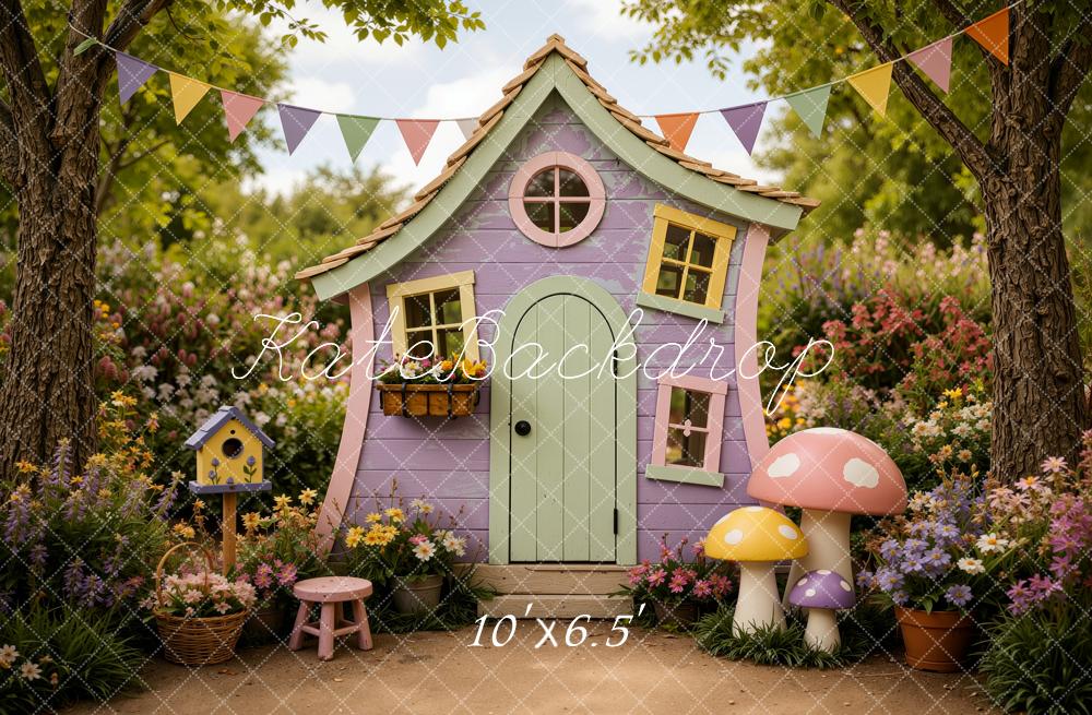 Kate Fairy Cottage Garden Mushrooms Kids Printed Backdrop Designed by Jordan Moon