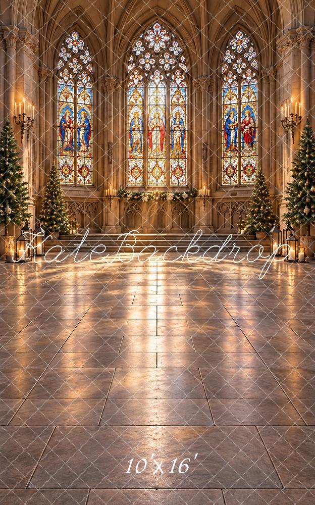 Kate Sweep Christmas Cathedral Stained Glass Floor Printed Backdrop Designed by Vertigo Productions