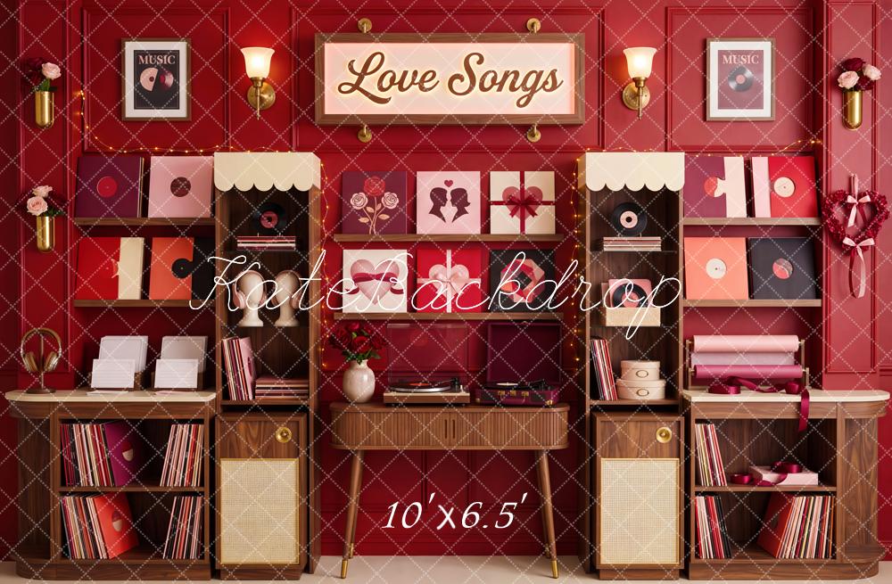 Kate Valentine Love Songs Shop Red Retro Music Room Printed Backdrop Designed by Patty Roberts