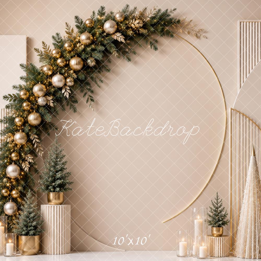 Kate Christmas Garland Arch Geometric Beige Trees Printed Backdrop Designed by Shutter Swan Studios