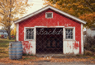 Kate Fall Red Barn Maple Tree Printed Backdrop Designed by Emetselch