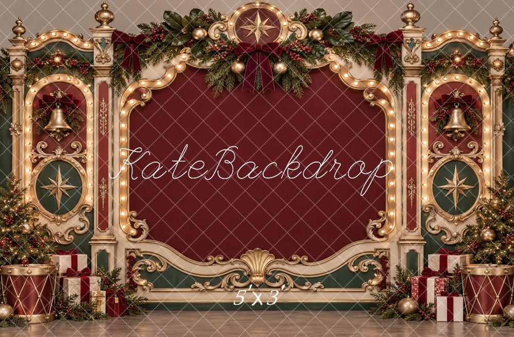 Kate Christmas Ornate Vintage Frame Victorian Burgundy Gold Wall Printed Backdrop Designed by Vertigo Productions