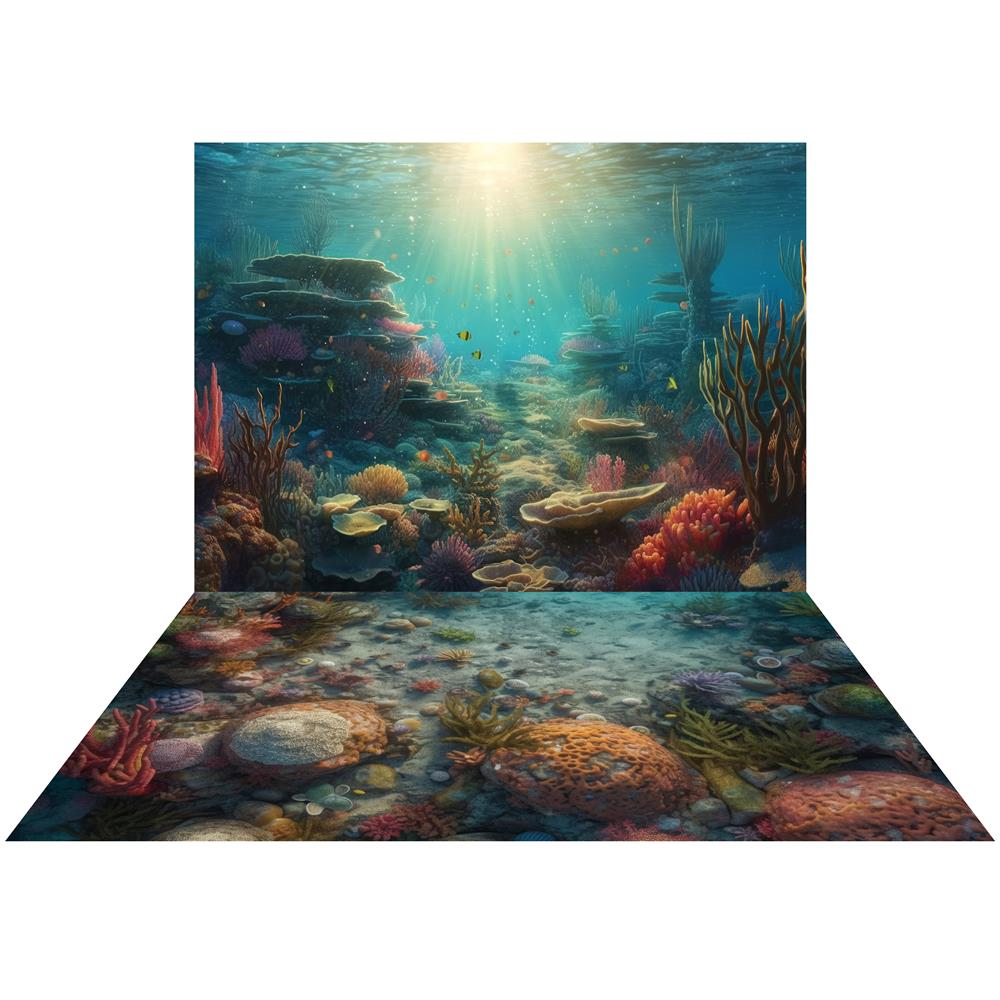 Kate Summer Underwater Reef Backdrop+Reef Rubber Floor Mat
