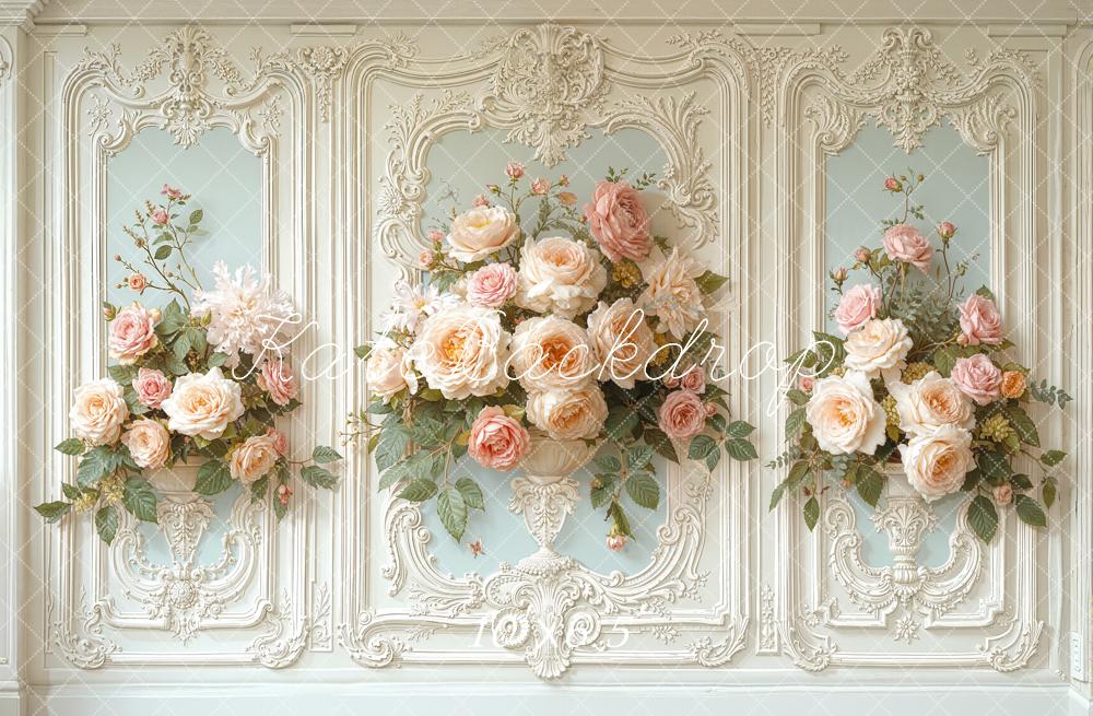 Kate Vintage Wall Flower Pastel Roses Printed Backdrop Designed by Chain Photography