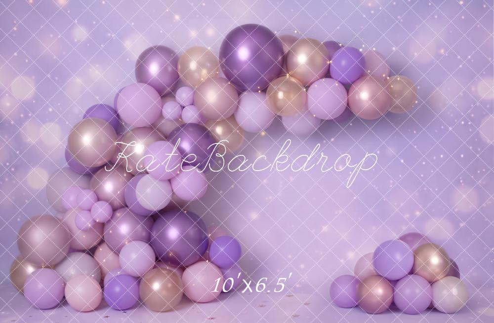 Kate Cake Smash Purple Gold Balloon Arch Bokeh Printed Backdrop Designed by Emetselch