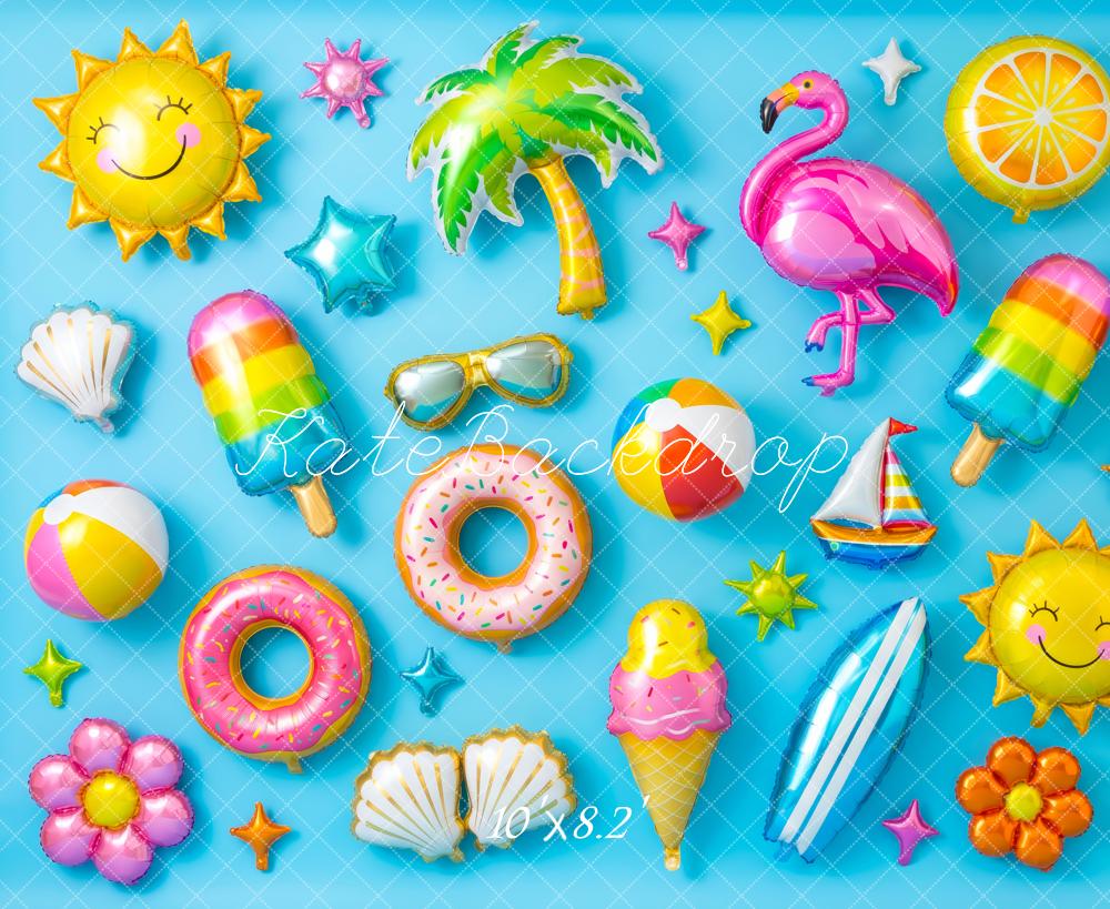 Kate Summer Balloons Pool Float Flamingo Palm Tree Ice Cream Donut Popsicle Printed Backdrop Designed by Patty Roberts