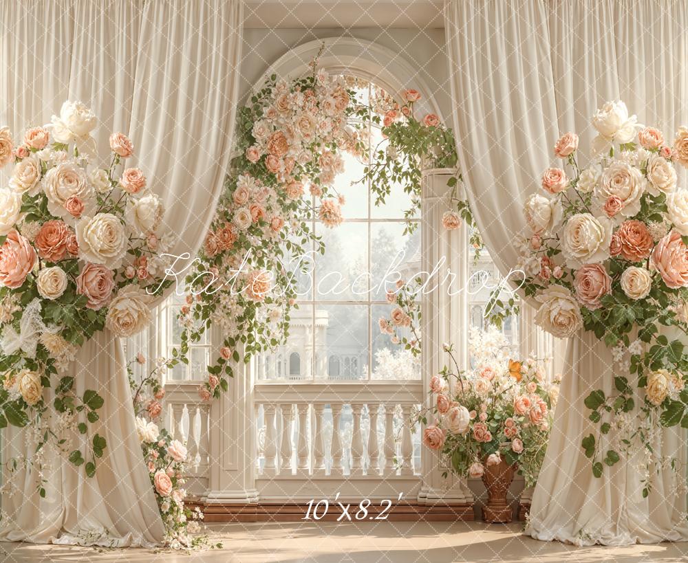 Kate Spring Flower Arch Ivory Curtains Window Printed Backdrop Designed by Emetselch