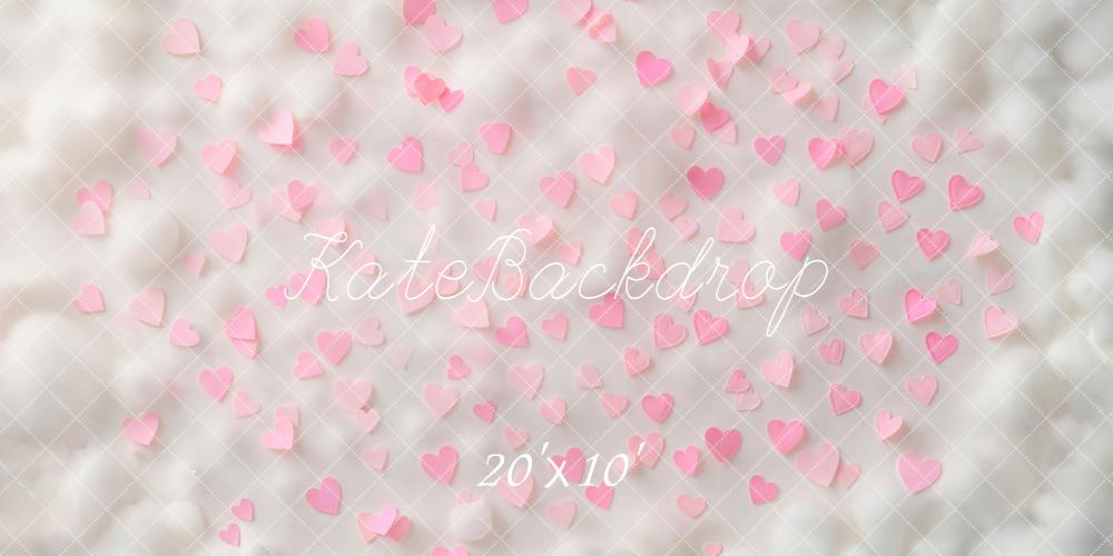 Kate Pink Hearts on White Cloud Texture Floor Backdrop Designed by Emetselch