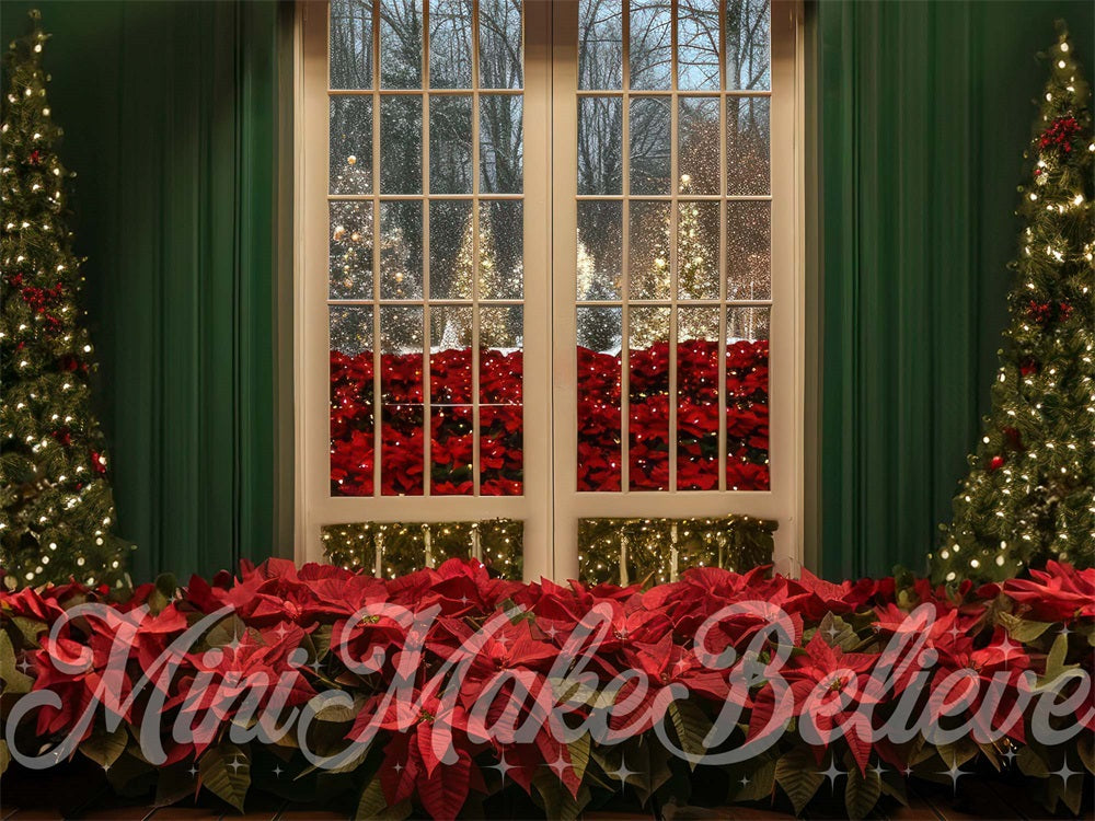 Natale Vintage Giallo Cornice Finestra Verde Sfondo Muro Disegnato da Mini MakeBelieve