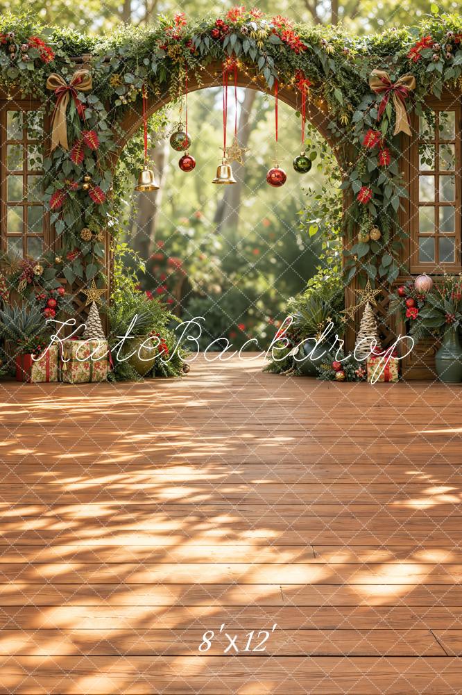 Kate Christmas Greenery Arch Bells Printed Backdrop Designed by Emetselch