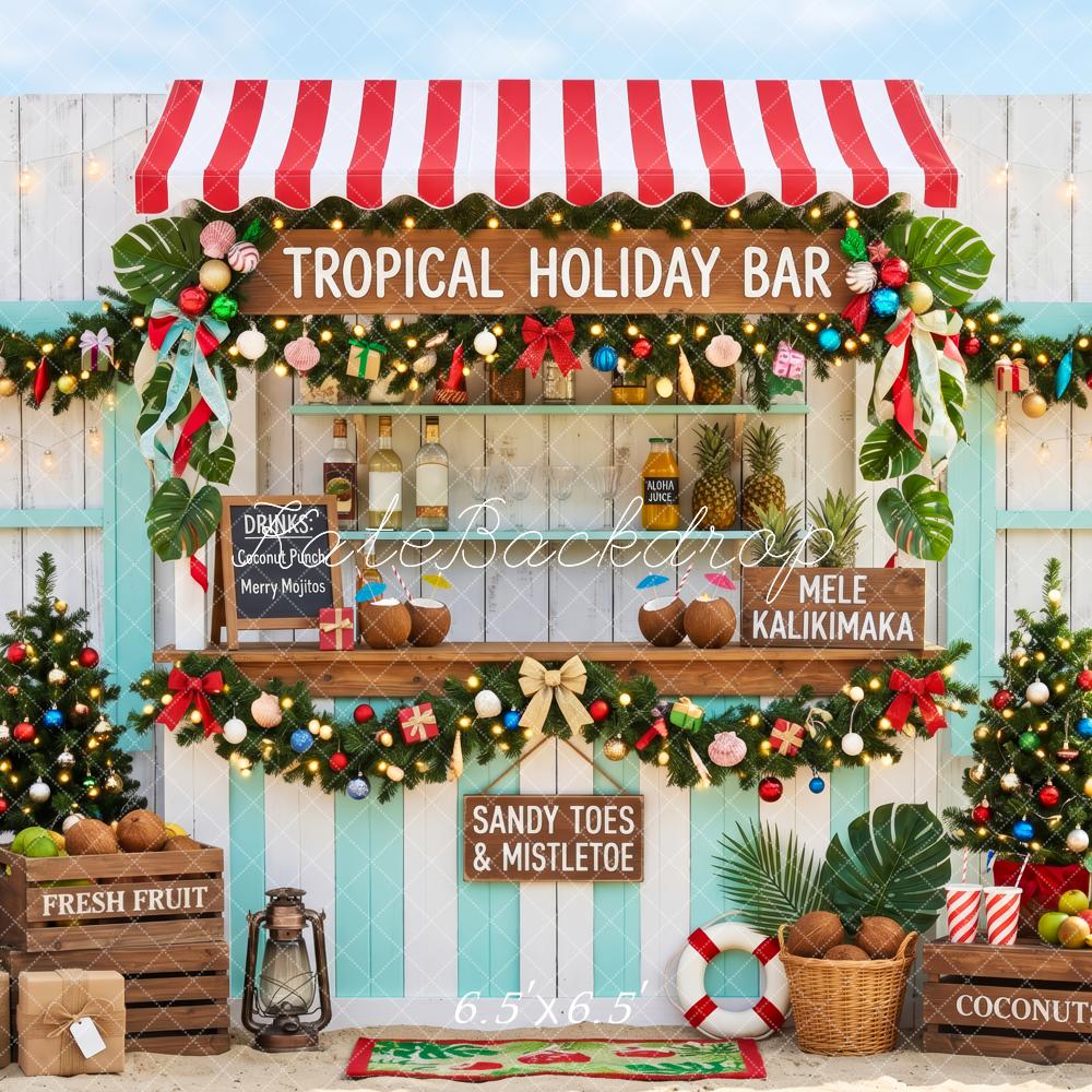 Kate Christmas Beach Tropical Holiday Bar Palm Trees Garland Gifts Printed Backdrop Designed by Patty Roberts