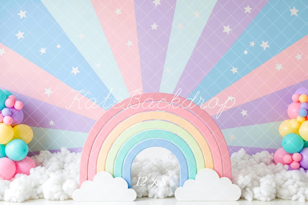 Kate Cake Smash Pastel Rainbow Clouds Balloons Starburst Backdrop Designed by Patty Roberts