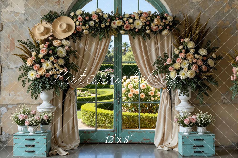 Kate Spring Flower Arch Drapes Garden Window Printed Backdrop Designed by Mini MakeBelieve