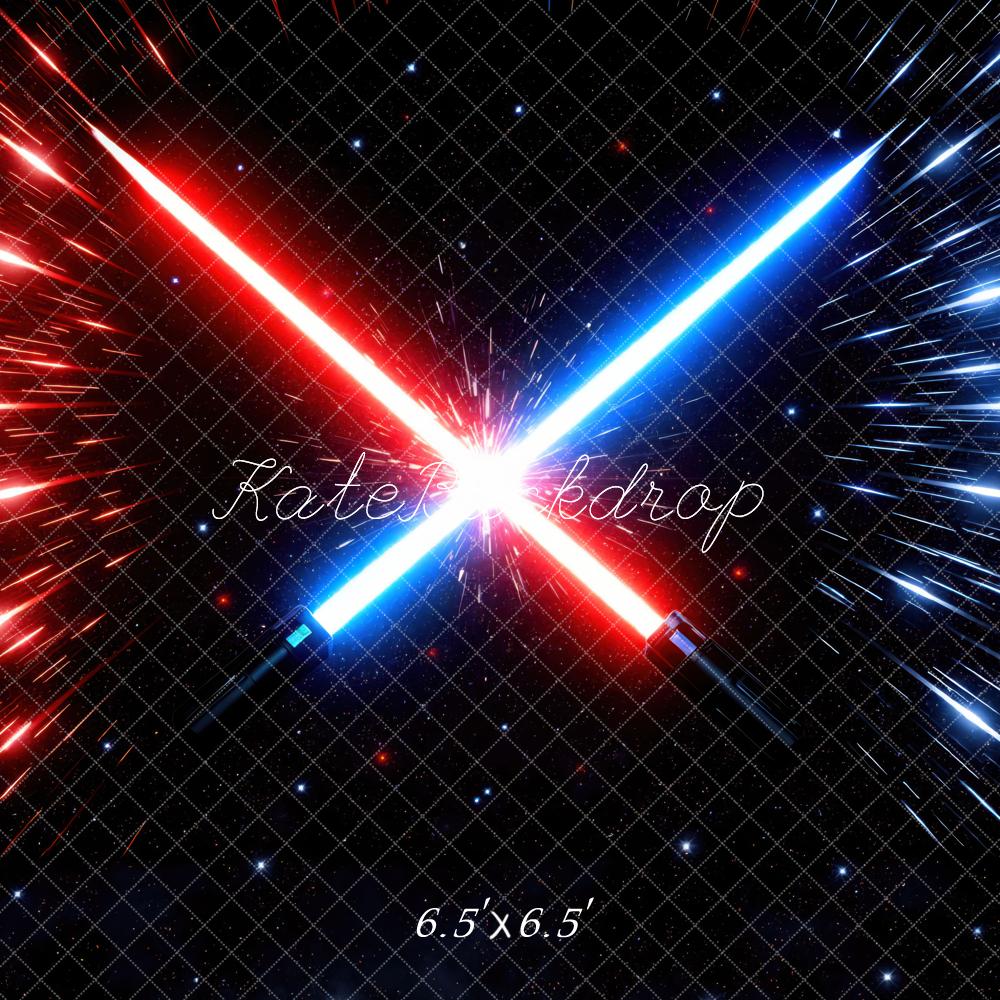 Kate Red Blue Laser Swords Space Burst Printed Backdrop Designed by Mini MakeBelieve