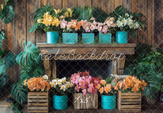 Kate Summer Floral Wooden Fireplace Printed Backdrop Designed by Mini MakeBelieve