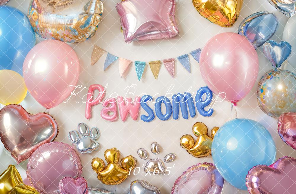 Sfondo con palloncini per compleanno di animali domestici Pawsome progettato da Emetselch