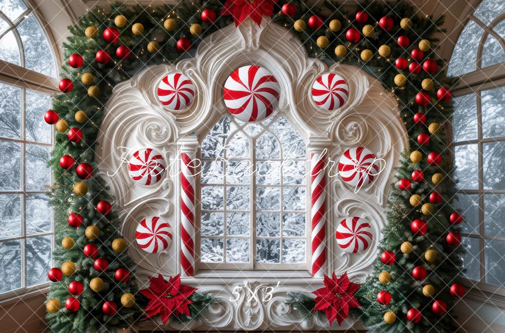 Kate Christmas Candy Cane Arch Window Backdrop Designed by Mini MakeBelieve