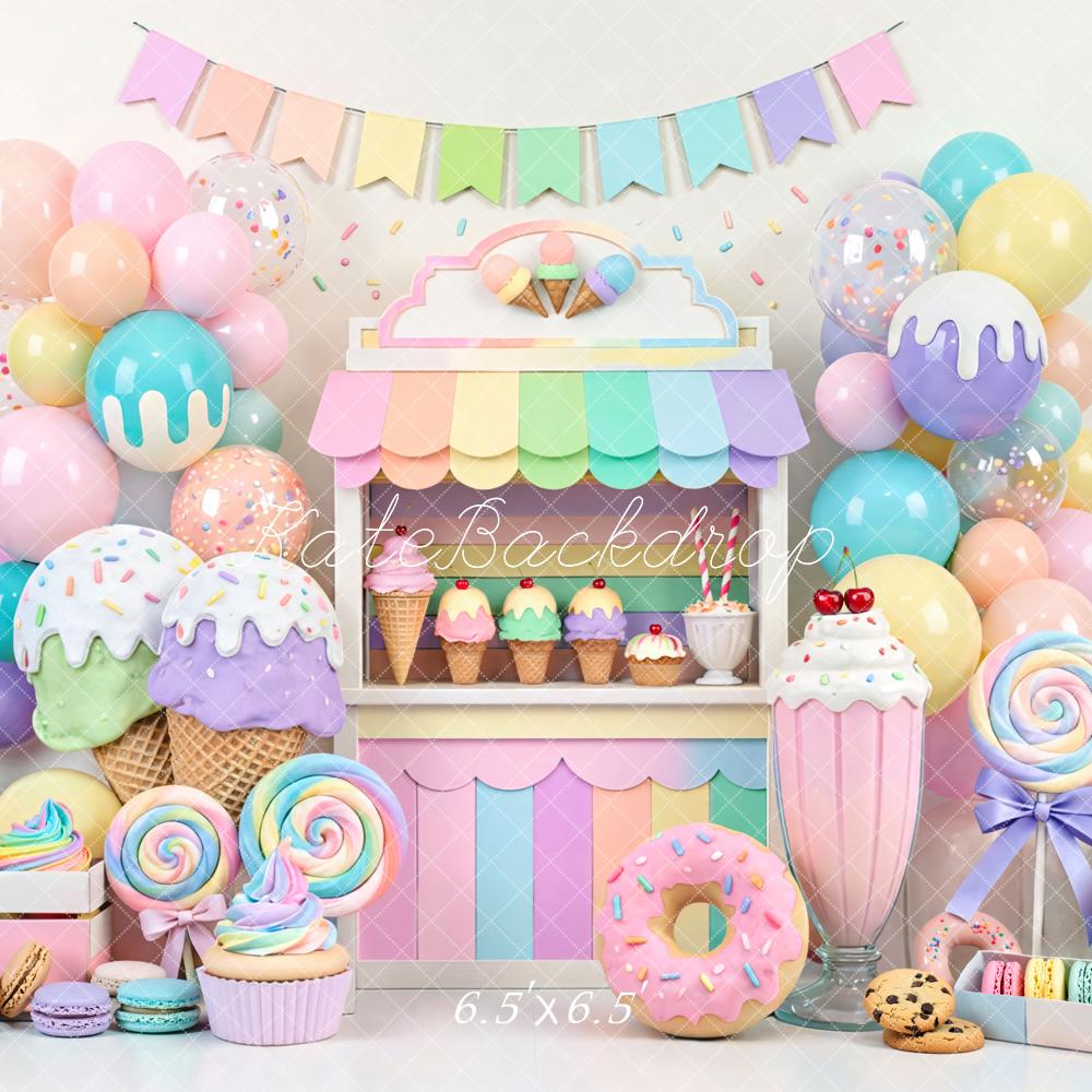 Kate Cake Smash Pastel Ice Cream Candy Dessert Stand Printed Backdrop Designed by Mini MakeBelieve