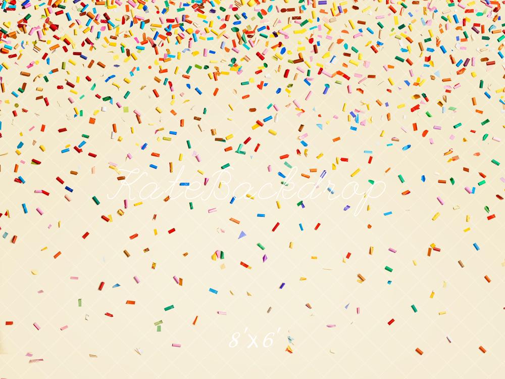 Kate Colorful Confetti Falling Cream Backdrop Designed by Chain Photography