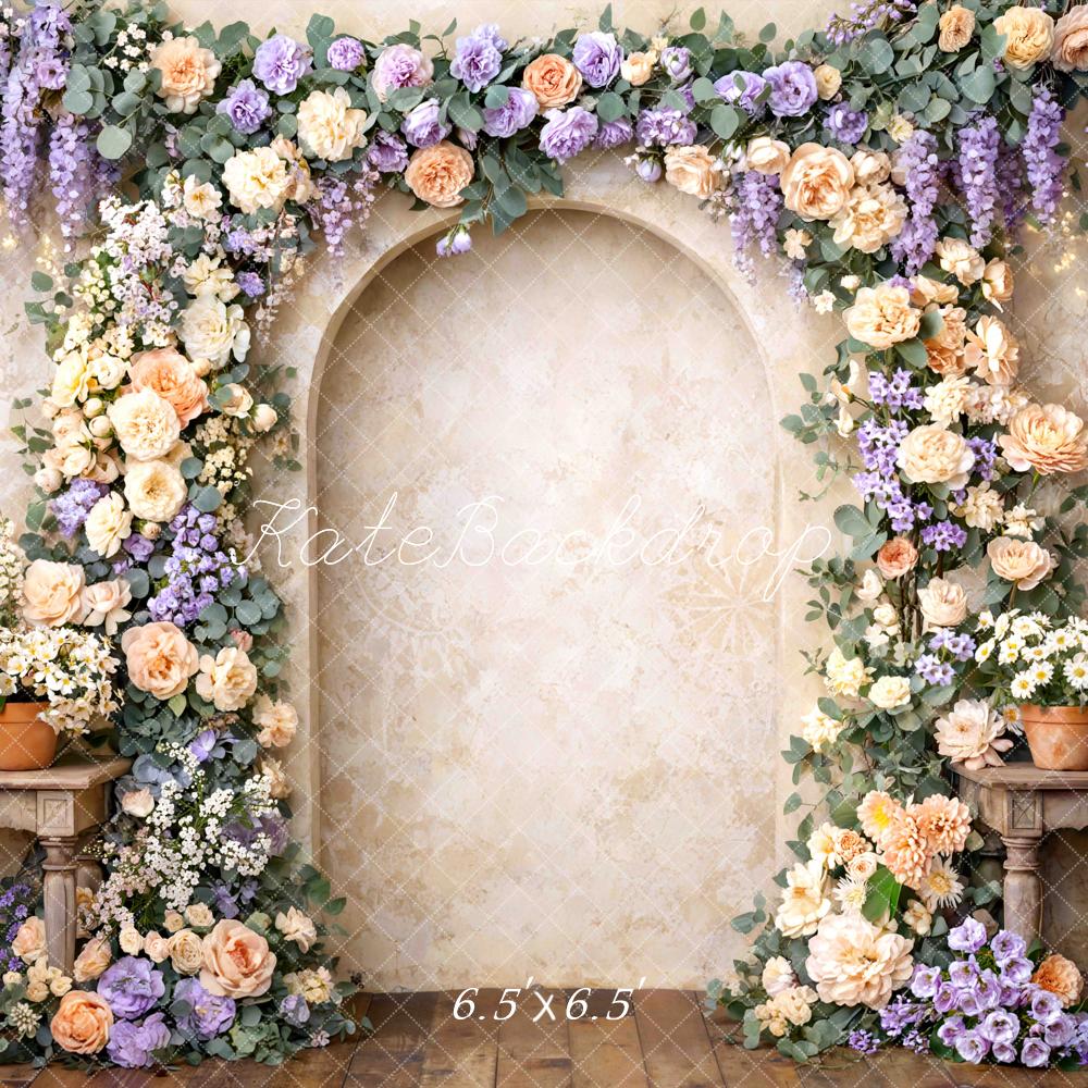 Kate Flower Arch Cream Lavender Floral Wall Printed Backdrop Designed by Mini MakeBelieve