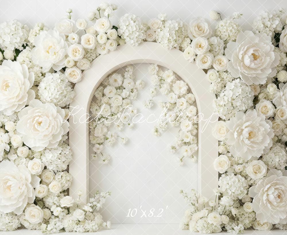 Kate Mother's Day Flower Arch White Roses Peonies Printed Backdrop Designed by Patty Roberts