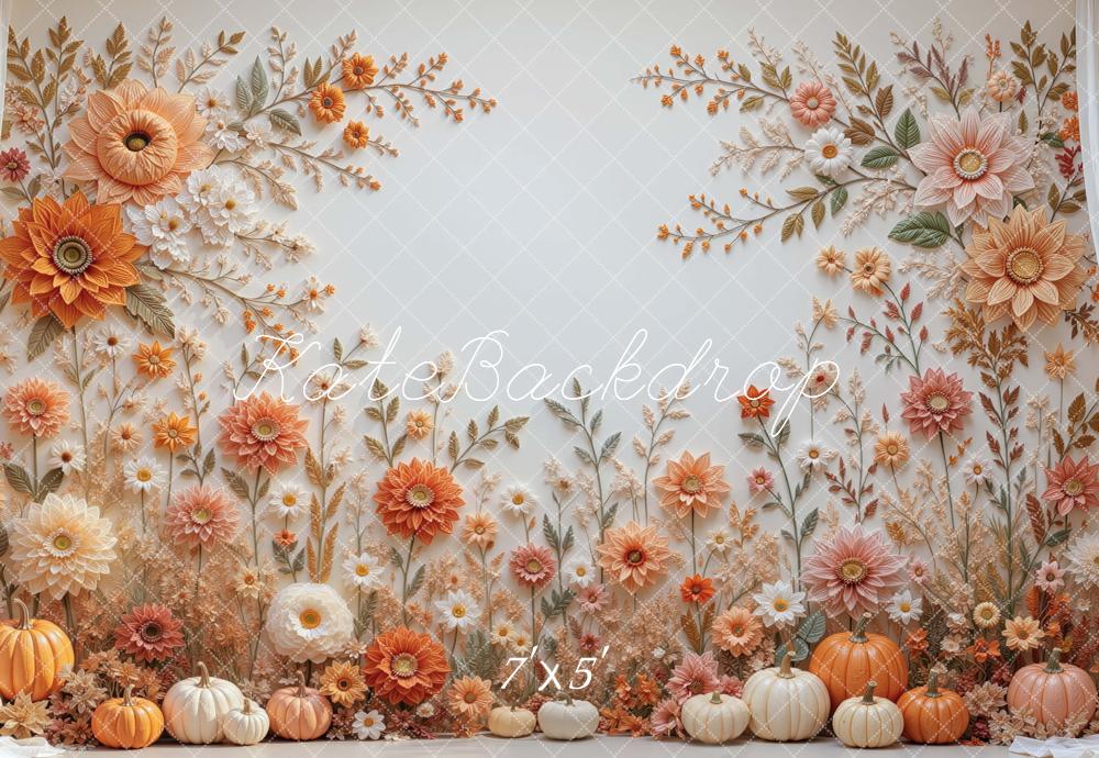 Kate Fall Pumpkin Flower Wall Orange Printed Backdrop Designed by Mini MakeBelieve