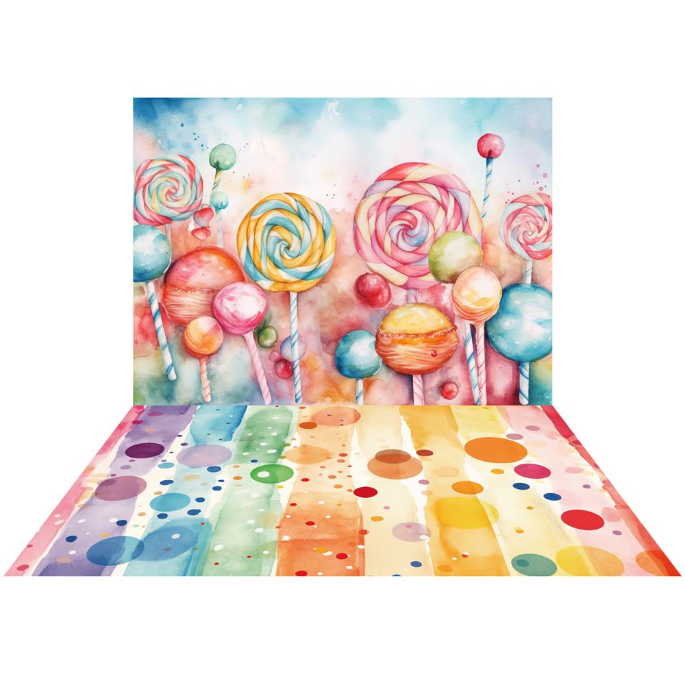 Kate Colorful Sweet Candy World Backdrop+Candy Floor Backdrop