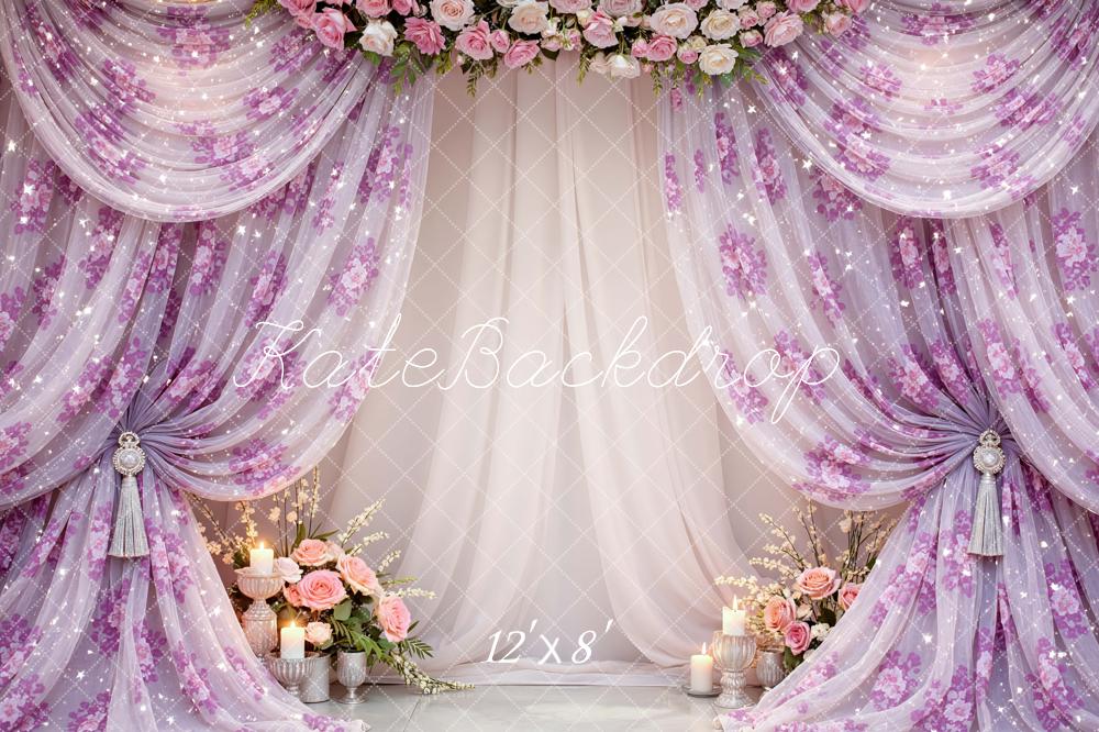 Kate Mother's Day Pink Floral Drapes Flower Arch Candles Printed Backdrop Designed by Mini MakeBelieve