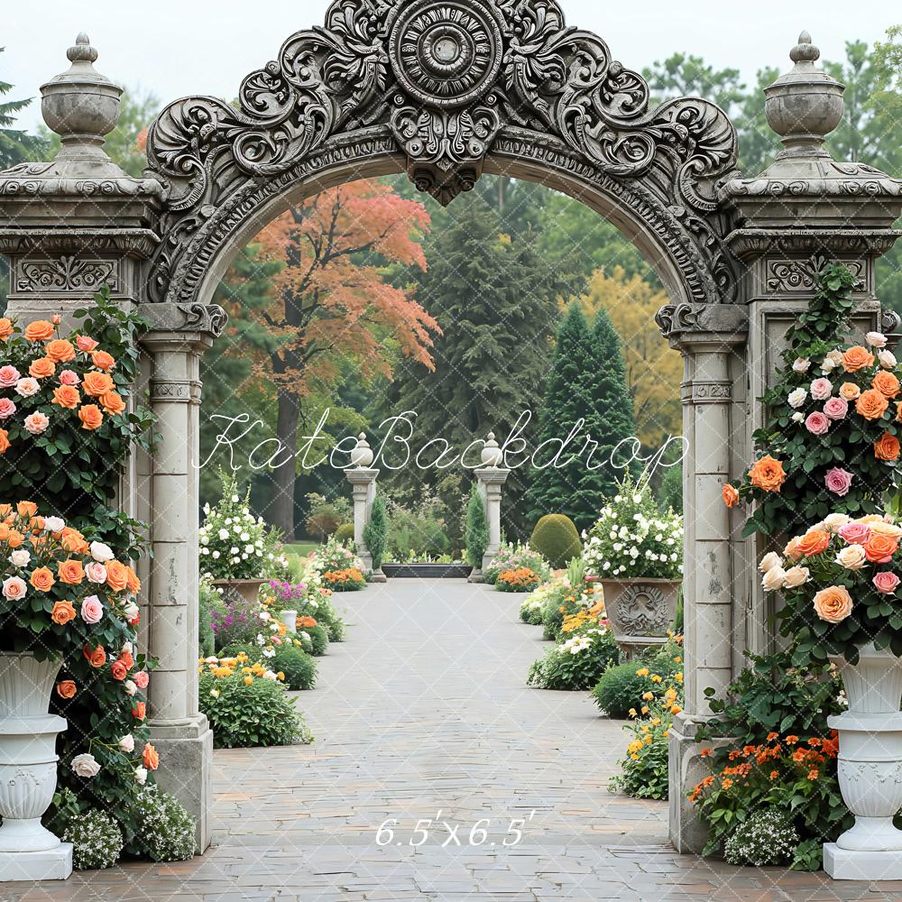 Kate Spring Ornate Stone Arch Flower Garden Backdrop Designed by Mini MakeBelieve