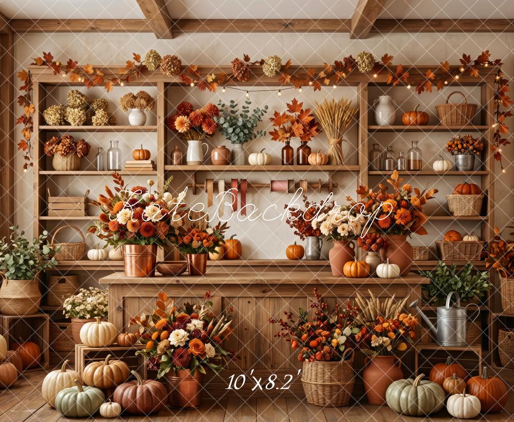 Kate Fall Pumpkin Flower Market Harvest Pantry Cabinet Printed Backdrop Designed by Patty Roberts