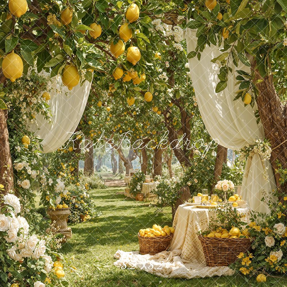 TEST Kate Summer Lemon Orchard Floral Arch Picnic Printed Backdrop Designed by Emetselch