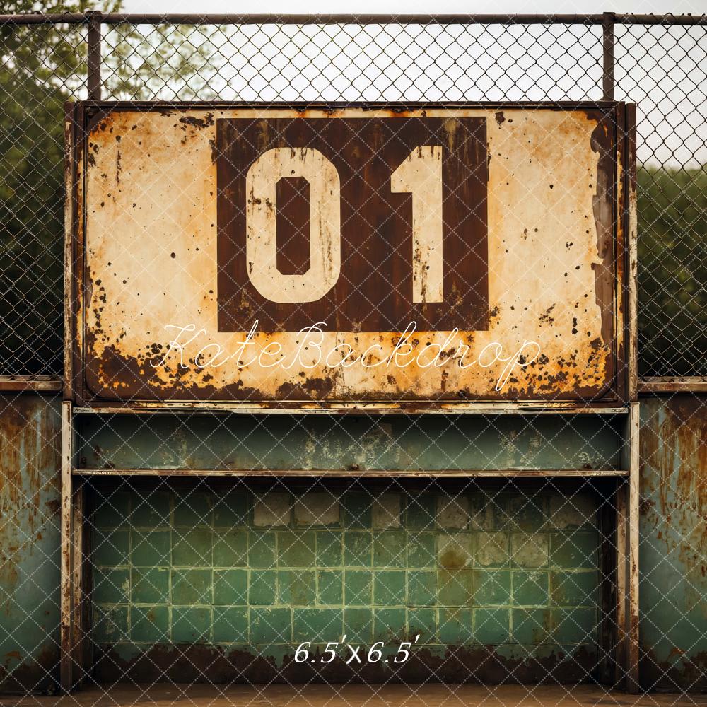 Kate Sports Vintage Rusty Baseball Fence Scoreboard Backdrop Designed by Mini MakeBelieve