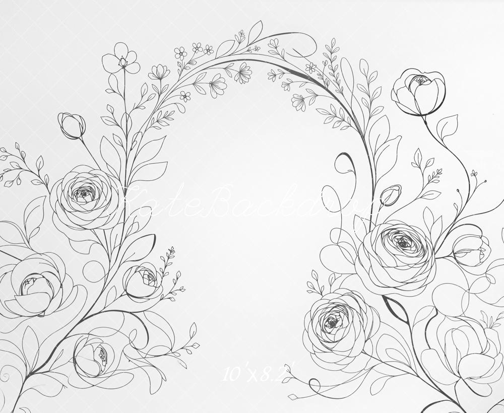 Kate Line Art White Flower Arch Printed Backdrop Designed by Mini MakeBelieve
