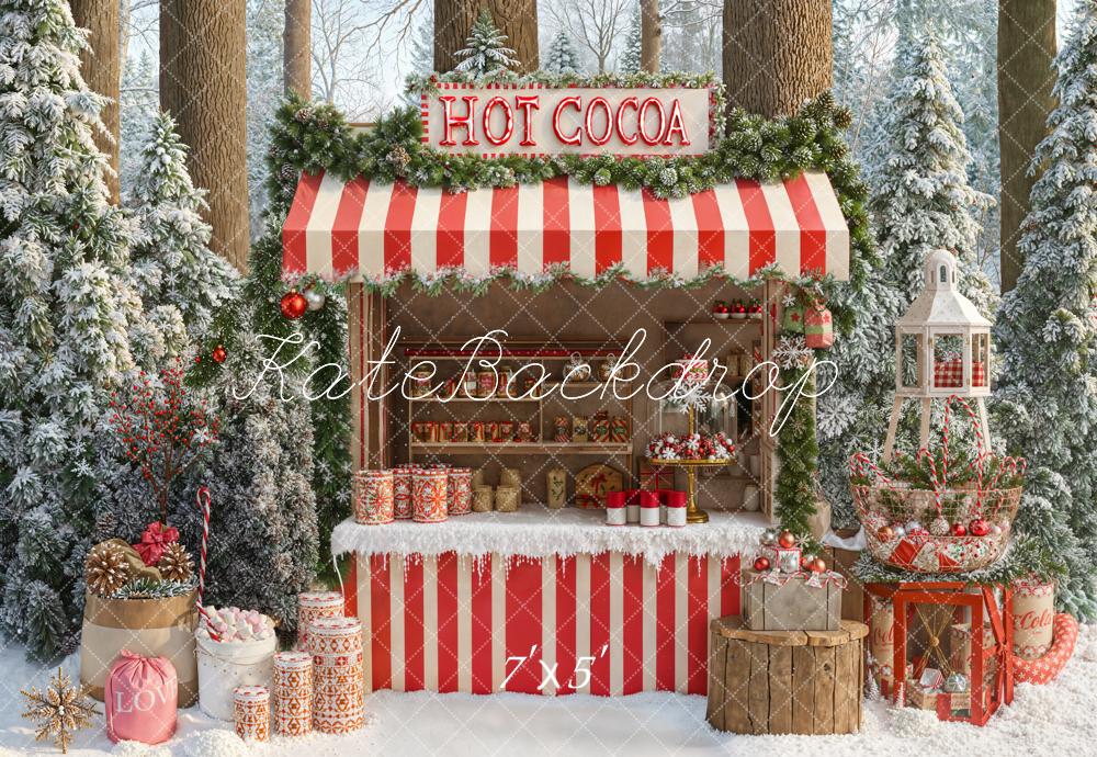 Kerst Hot Cocoa Stand Forest Snow Foto Achtergrond Designed by Emetselch