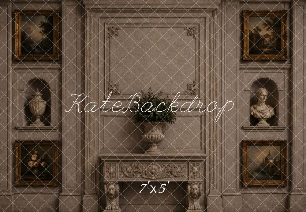 Kate Vintage Wall Fireplace Paintings Sculptures Printed Backdrop Designed by Vertigo Productions