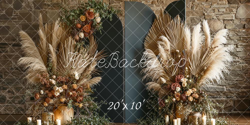 Kate Mother's Day Boho Pampas Grass Dried Flowers Stone Wall Backdrop Designed by Emetselch