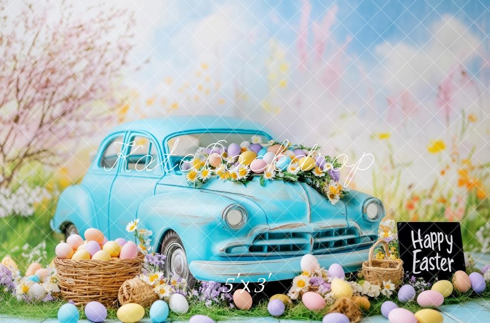 Kate Easter Vintage Blue Car Eggs Backdrop Designed by Patty Roberts