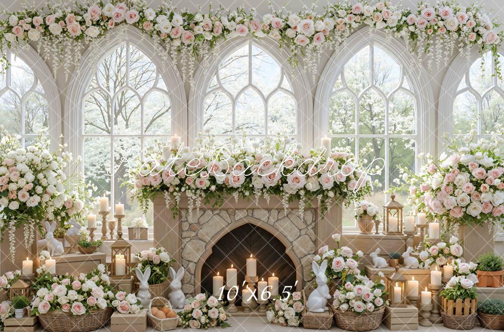 Kate Easter Bunny Flower Arch Fireplace Backdrop Designed by Mini MakeBelieve