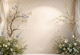 Lightning Deal Kate Spring Beige Floral Branches Draped Curtains Printed Backdrop Designed by Shutter Swan Studios