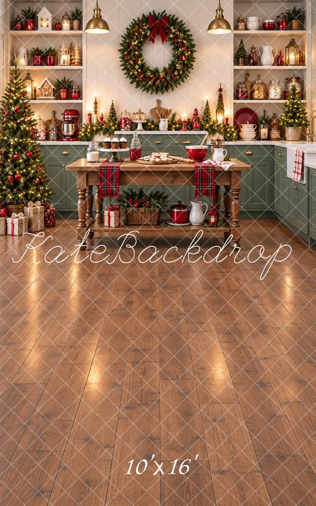 Kate Sweep Christmas Kitchen Wreath Baking Table Printed Backdrop Designed by Vertigo Productions
