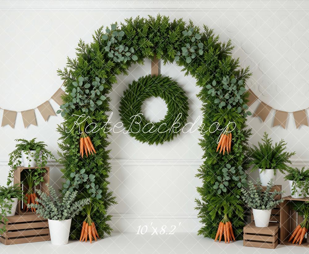 Kate Spring Flower Arch Greenery Carrots Crates Banner Printed Backdrop Designed by Mini MakeBelieve