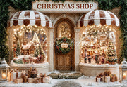 Kate Christmas Shop Santa Sleigh Village Christmas Tree Snow Printed Backdrop Designed by Emetselch