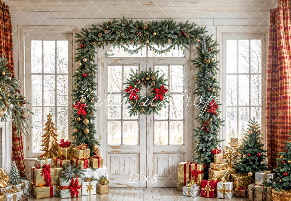 Corona de Navidad Regalos Puerta Ventana Fondo Designed by Emetselch